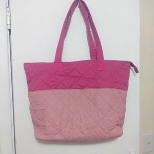 Two tone pink quilted puffer tote